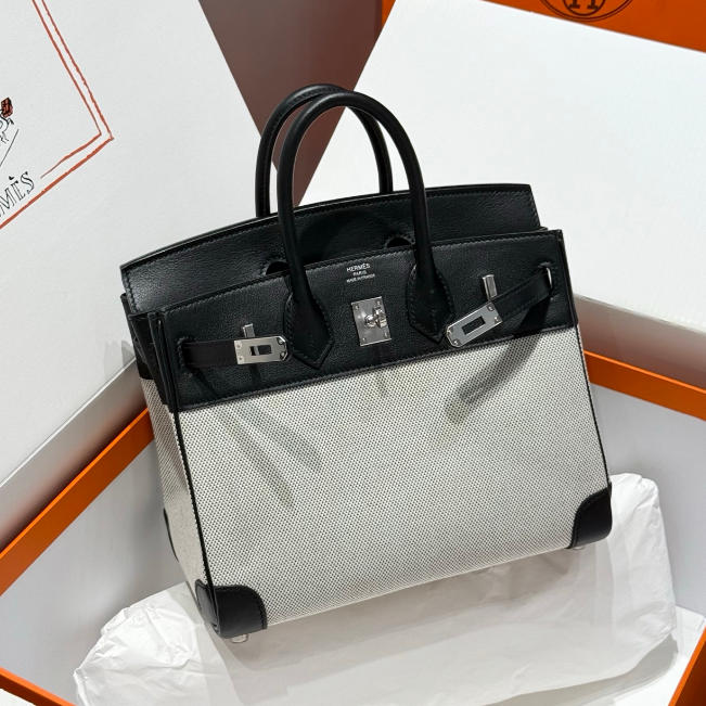【エルメス HERMES】バーキン25 ブラック (89) キャンバス スイフト シルバー金具(50％手縫い＋50％マシン)